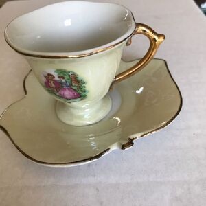 Vintage Lusterware Demitasse Cup & Saucer Japan Courting Couple Butterflies